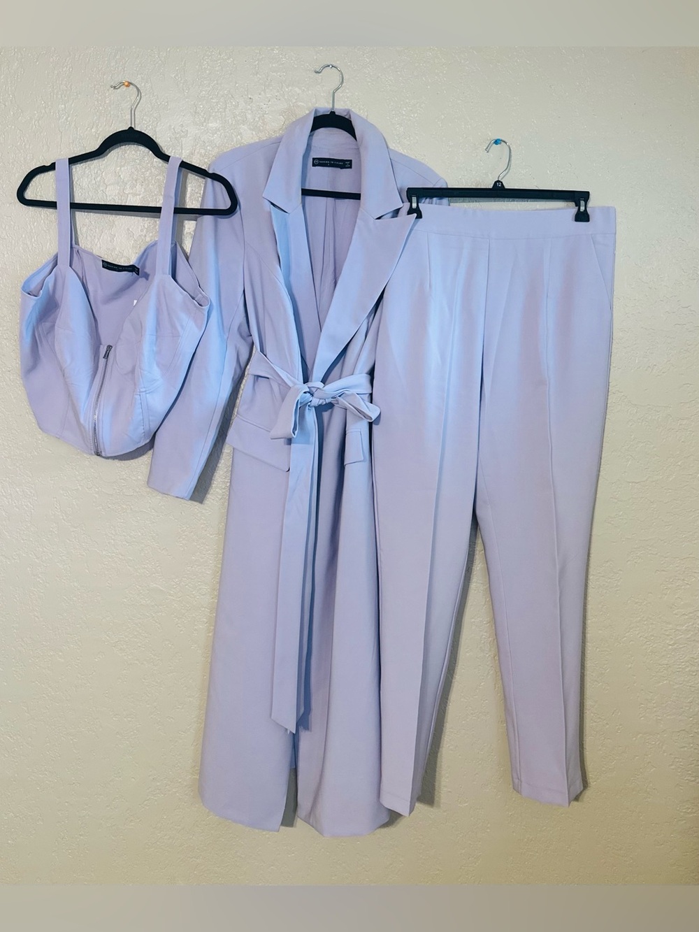 BEAUTIFUL Lavender 3-Piece Women's Suit Set, Trench Blazer, Pants, Bustier